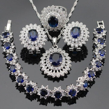 Ideal Gift - Dark Blue Sapphire AAA+ White Zircon Jewellery Set - The Jewellery Supermarket